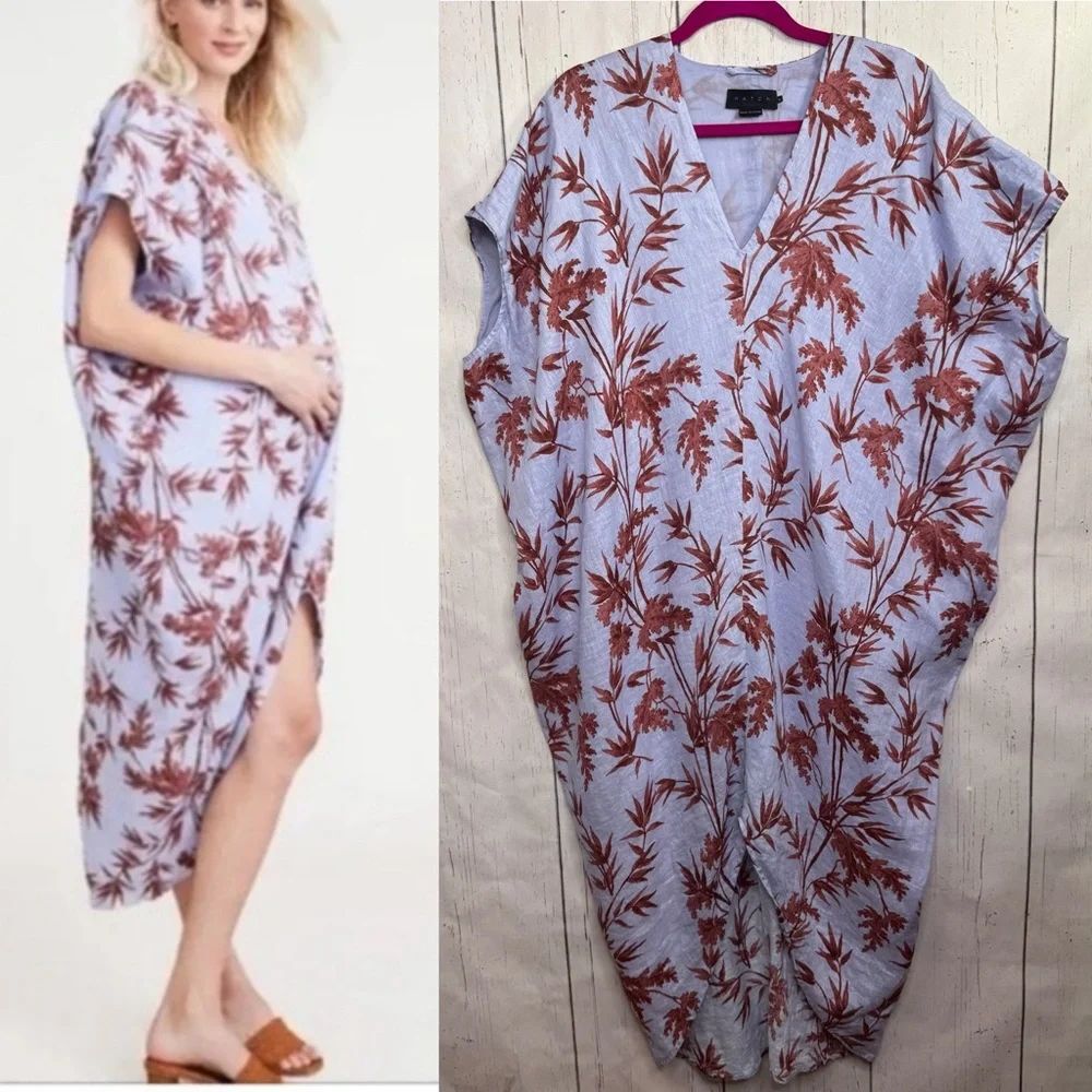 Hatch The Linen Riviera Dress Petite Maternity Blue Red Rust Floral Linen Boho